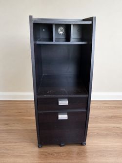 Dark Wood Rolling Storage Cabinet with Drawers