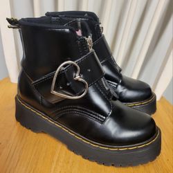 RARE Dr Martens x Lazy Oaf Heart Buckle Platform Black Boots Sz 37 6
