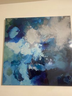 Abstract Blue and White Fluid Art Painting