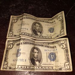 1953 5 Dollar Bill Silver Certificate Blue Seal Nice Condition