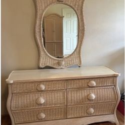 Indah Plywood Indonesia Handcrafted Wicker Dresser & Mirror Set