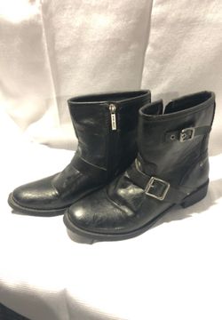 NINE WEST black leather boots,size 7.5...silver buckles on straps and silver zipper