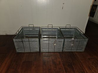 Galvanized Metal Storage Bins Set of 3