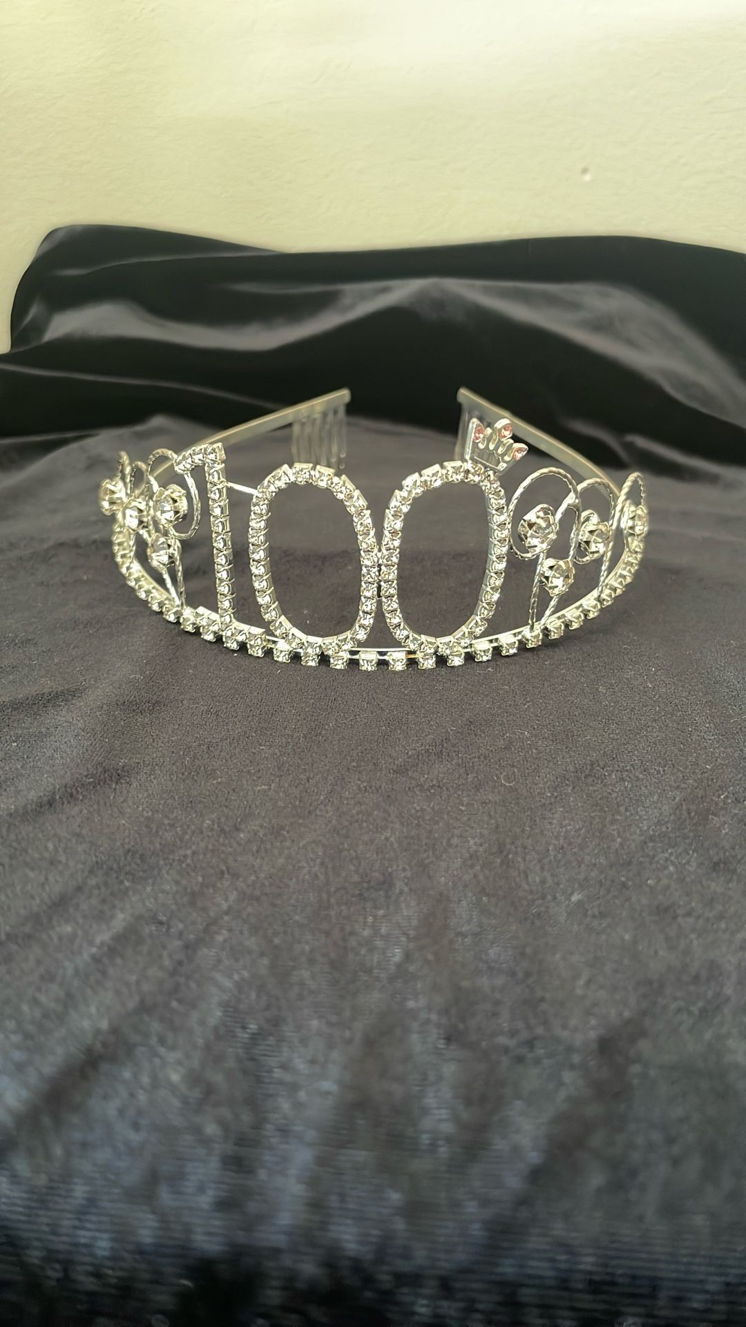 Baby and 100 Year Crystal Medal Princess Comb Crown Silver Tone Tiara