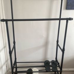 Double rod clothes rack with shoe racks