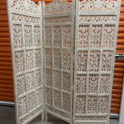 3 Panel Carved Trifold Wooden Screen 60x 75