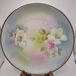 Antique C.T. Altwasser Gold Rim Plate 8.25" Handpainted Pastel Florals Germany