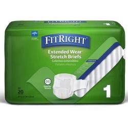 FitRight Extended Wear Stretch Briefs Unisex Overnight Absorbency Size 1 31in-52in 80Ct=B12-769