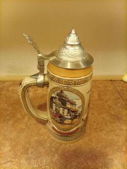 Vintage 1985 Budweiser Lidded Beer Stein - Early Transportation ("G" Series)