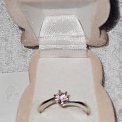 Child's Silver Ring With Pink Stone In Teddy Bear Box 