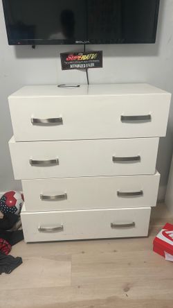 White 4-Drawer Dresser with Silver Handles