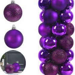 24pcs Mini Christmas Balls Ornaments, Shatterproof Christmas Hanging Balls for Xmas Tree, Holiday, Wedding, Mardi Gras Party (Purple)