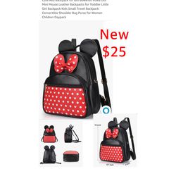 New Backpack for Girl Bowknot Polka Dot Mini Mouse Leather Backpacks for Toddler Little Girl Backpack Kids or  for Women Children Daypack $25
