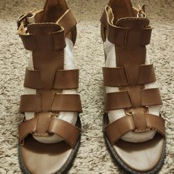 Brown Heels, Brown open toe heels, brown thick heel,
