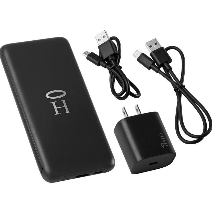 HALO RapidPack Portable Power Bank Pocket Cell Phone Charger, USB-C, USB-A for iPhone, Samsung Galaxy and More, Black/10K mAh
