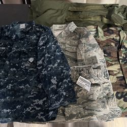 Military Uniforms and Bags (U.S. Army, Navy, Air Force).