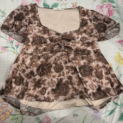 Brown Flowered Blouse 