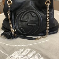 GUCCI Soho Black Large Leather Shoulder Bag With Chain
