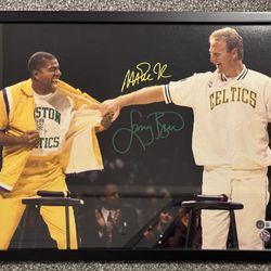 Magic Johnson & Larry Bird Signed & Framed 16x20 Retirement Photo