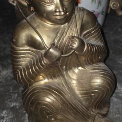 Large Brass Asian Buddah Over 13" Tall