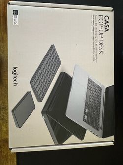 Logitech Casa Pop-Up Desk with Laptop Stand, Wireless Keyboard & Touchpad, Bluetooth, USB C Charging, for Laptop/MacBook (10” to 17”)- Classic Chic, G