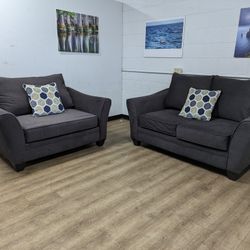 Modern Grey Fabric Loveseat with Arm Chair