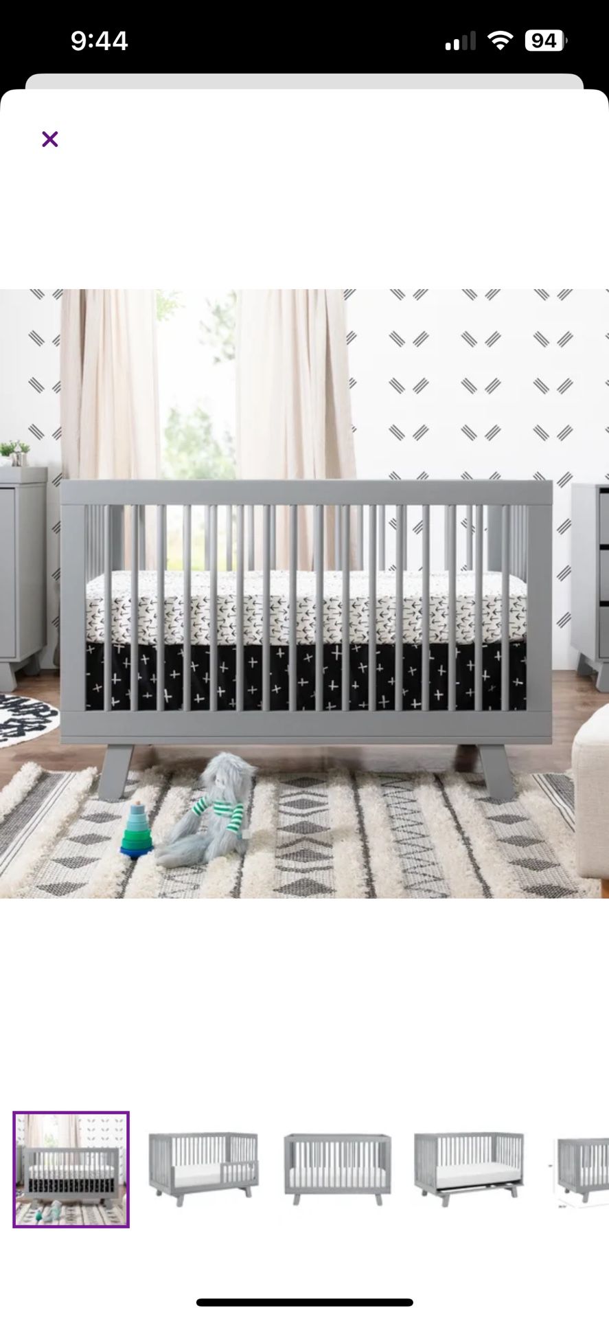 Brand New Gray Babyletto Crib: Mattress Set