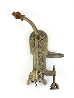 Rogar Estate Wine Opener Counter Mount Brass Grapevine Wood Handle