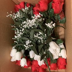 Silk Roses…Red/White bouquets, Babies Breath and Garlands! 