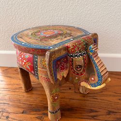 Hand-Painted Colorful Wooden Elephant Stool
