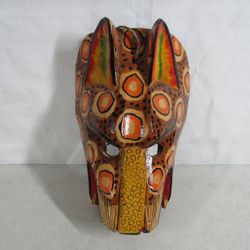 Jaguar Hand Crafted Belize Folk Art Wooden Mask Wall Decor 10 1/2"
