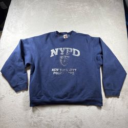 Vintage 90s Fruit Of The Loom NYPD Men’s XL Faded Blue Crewneck Sweatshirt #3672