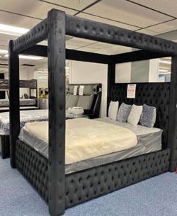 Black Finish velvet King & queen size Bedframe