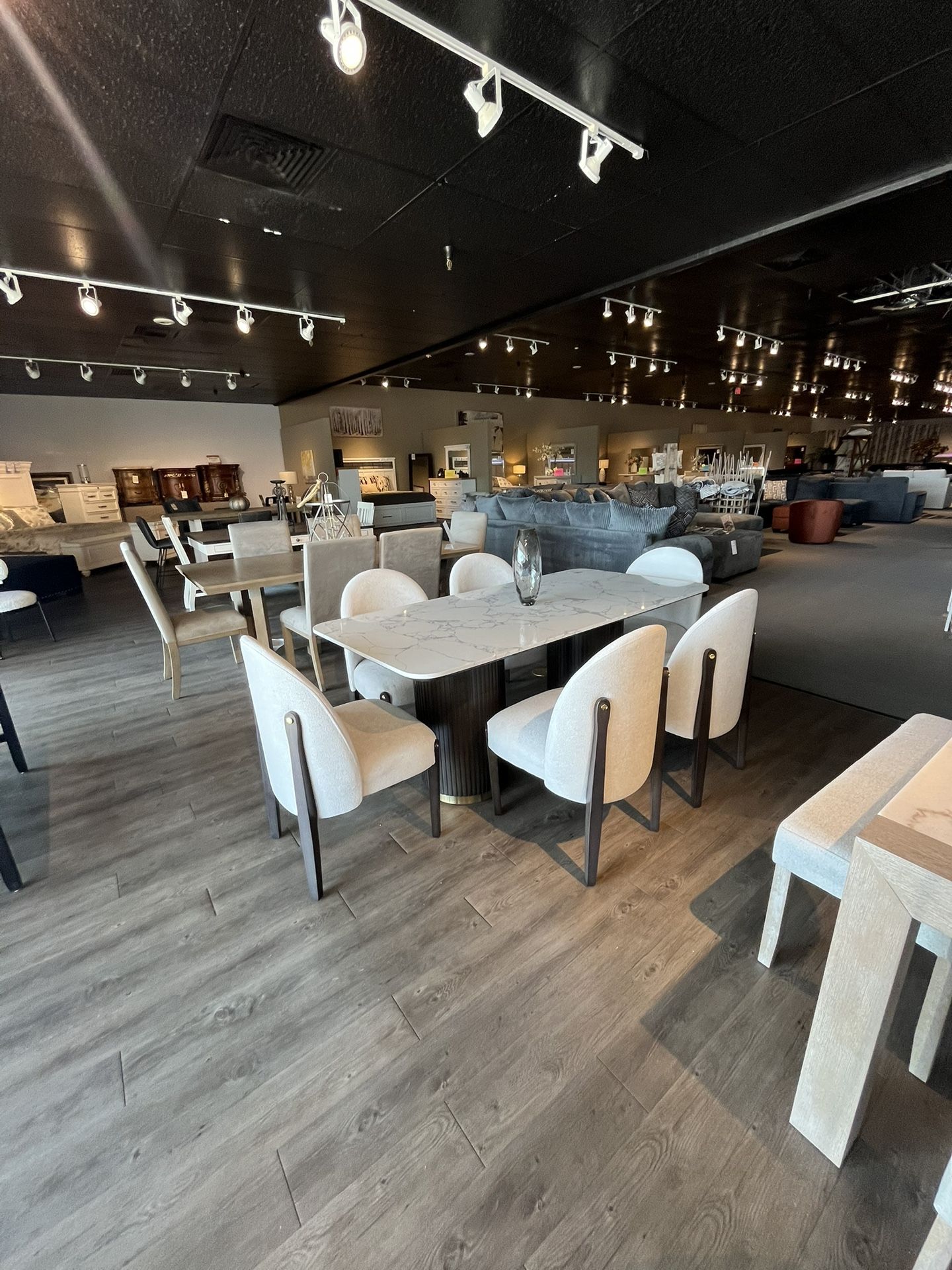 Black/white 7PC Marble Dining Table Set