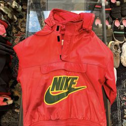 Supreme X Nike Red Leather Anorak Pullover
