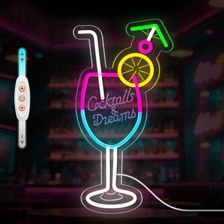 NEW Cocktails and Dreams Neon Sign LED Wall Decor Bar Dimmable for Bar Pub Night Club, Man Cave Decoration Party Cocktail