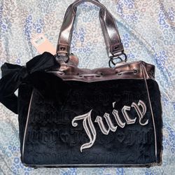 New Black Juicy Couture Purse Tote Bag Daydreamer Handbag Quilted Velour 