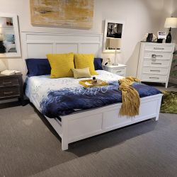 Solid Wood Queen Size Bed Frame, White Color, SKU#10B677W-Q