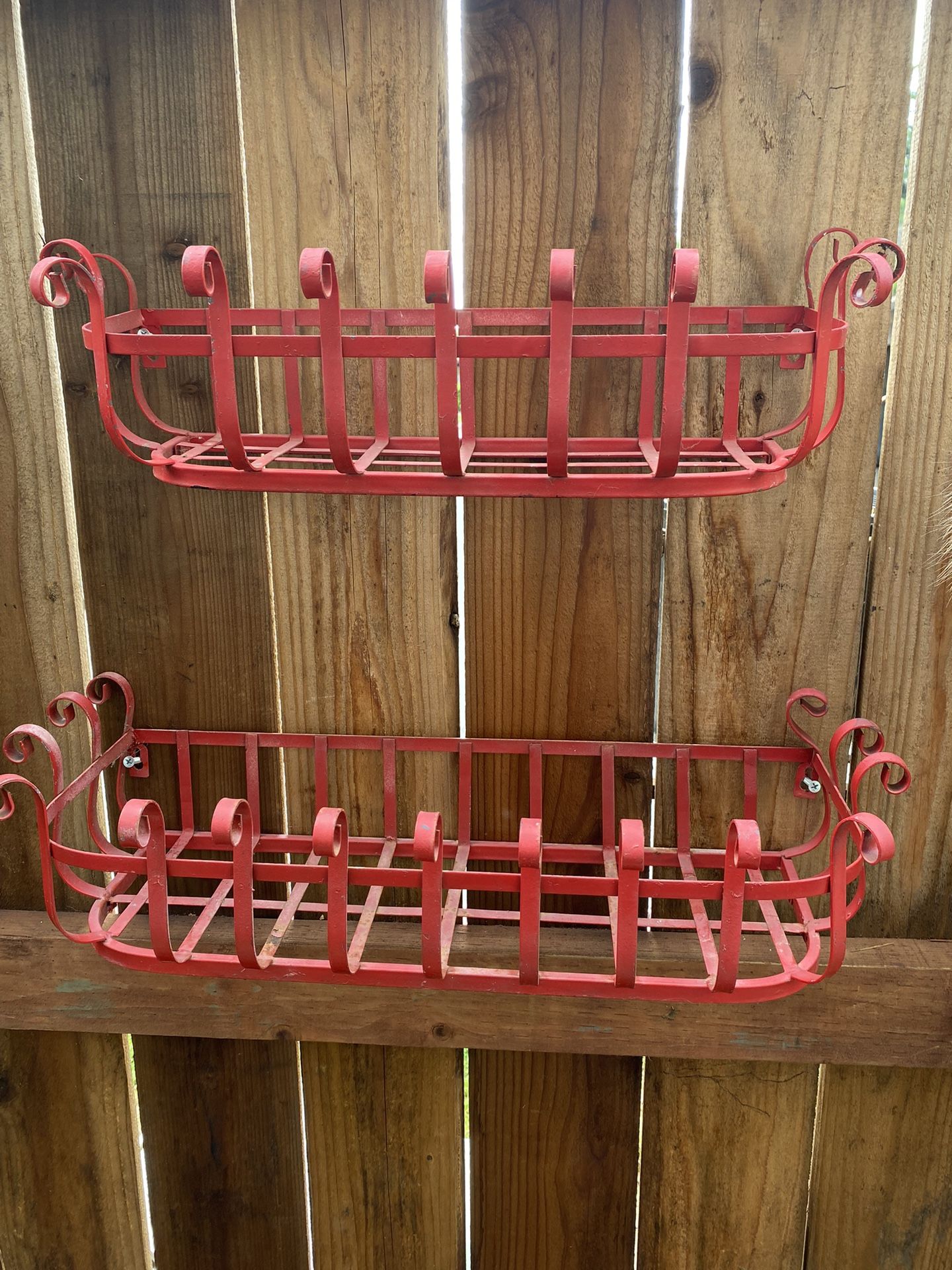 Wrought Iron Plant Shelves Pair Painted Red 