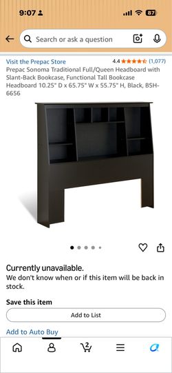 Black Headboard/Bookcase