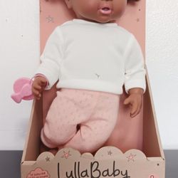 LullaBaby 14" Baby Doll with Wavy Dark-Brown Hair & Brown Eyes