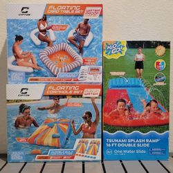 Water Slide, Floating Cornhole, Floating Card Table