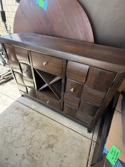 Dark Wood Sideboard Buffet with Wine Rack
