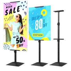 Poster Banner Stand For Display, Floor Standing Sign Holder, Double Sided Card Slot. Adjustable  Up To 75 Inches