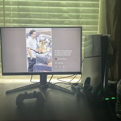 ps5 and monitor with 2 controllers