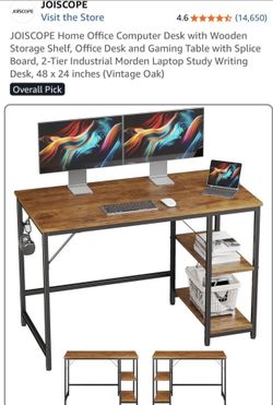 JOISCOPE Home Office Computer Desk with Wooden Storage Shelf, Office Desk and Gaming Tables