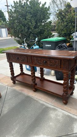 Antique wood carved entry table