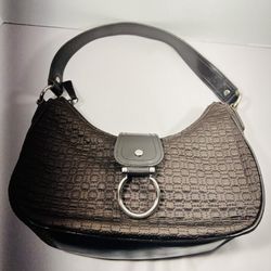 Chocolate cotton and parent leather Nine West handbag with red interior