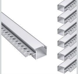 hunhun 6-Pack 6.6ft/2Meter Plaster-in LED Channel, Trimless recessed LED Aluminum Channel with Single Flange,led Channels for LED Strip, Super for Wid