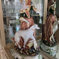 Italian Porcelain Figurine – Lady with Dog – 25” – Capodimonte Style – Hand-Painted